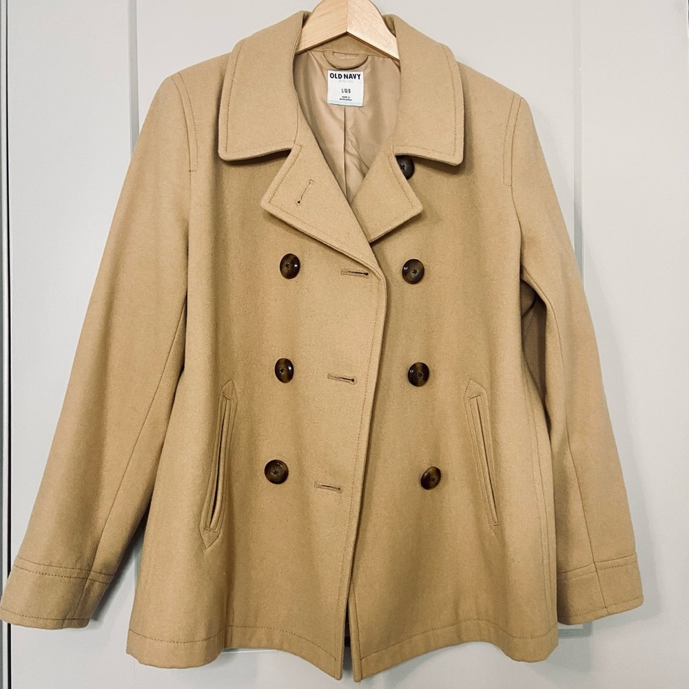 Old Navy Women’s Double Breasted Pea Coat Wool Blend Tan Beige